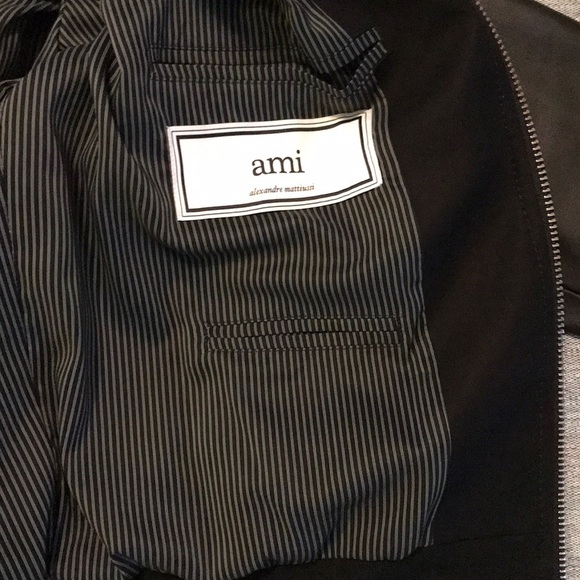 Ami Leather Sleeve Bomber Jacket - Picture 9 of 10